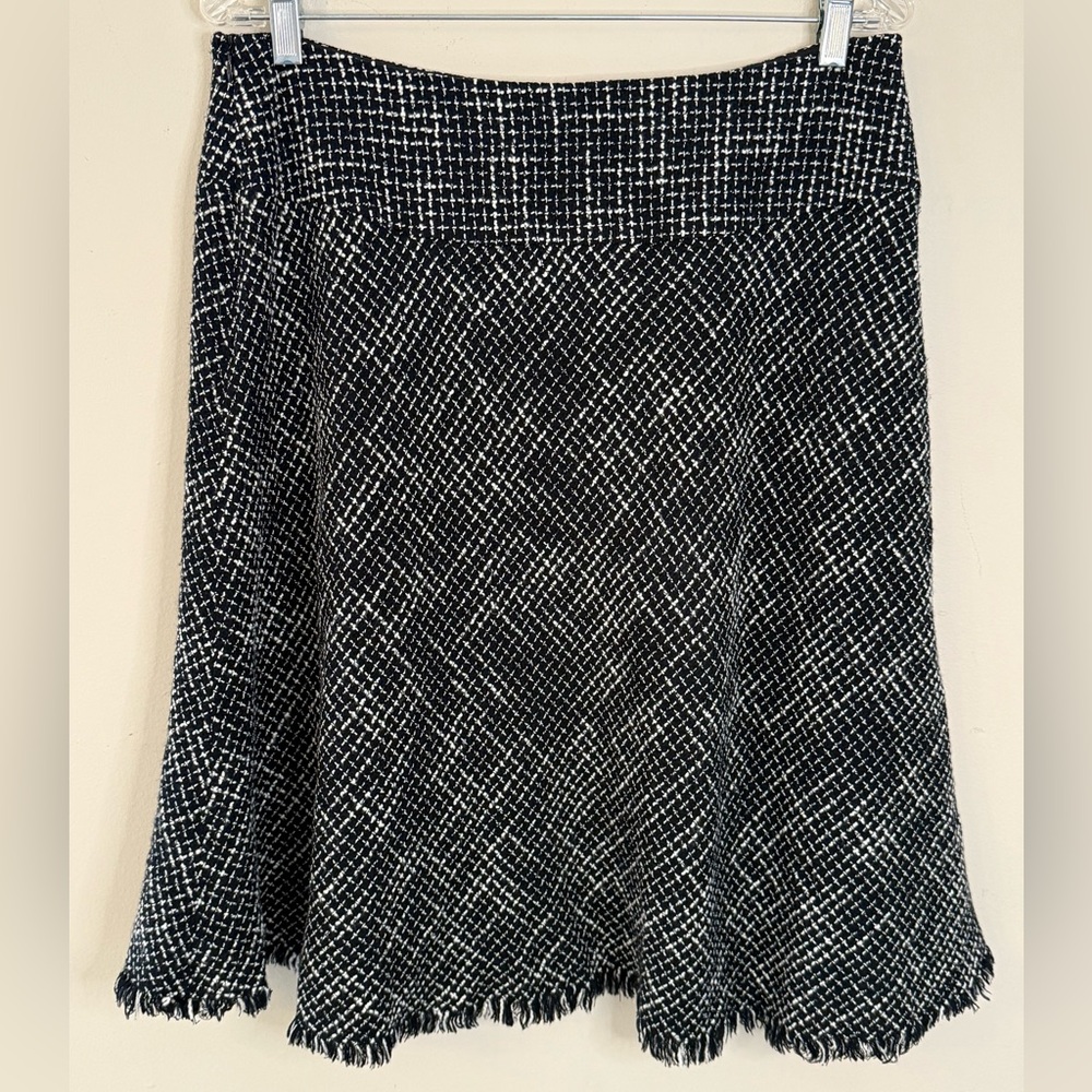 Coldwater Creek black & white tweed fringe mini skirt SZ M